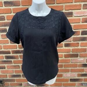 Madewell Black Embroidered Blouse Sz M Women's Ivy design Short Sleeve T-Shirt